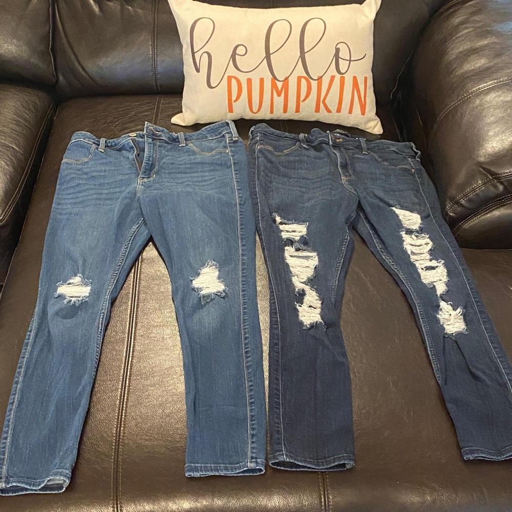 Hollister Women's Skinny Jeans - Light and Dark Blue